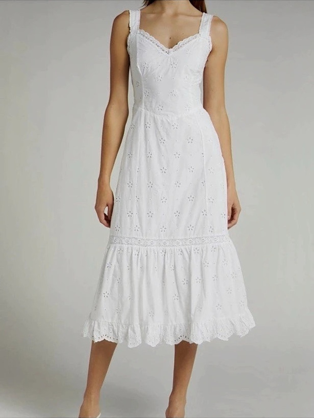 PAIGE White Eyelet Cotton Midi Dress Size 6